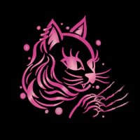 a pink cat's head on a black background