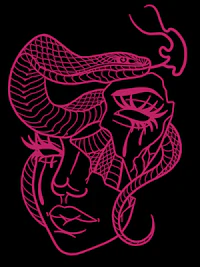 a drawing of a woman with a snake on her face