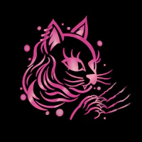 a pink cat's head on a black background