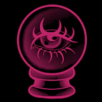 a pink crystal ball with an eye on it
