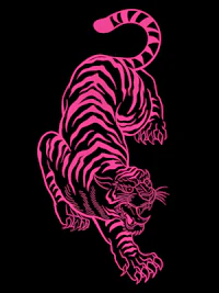 a pink tiger on a black background